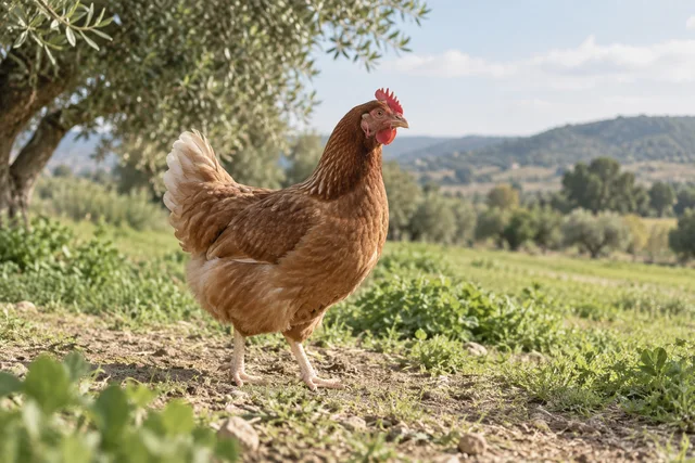Adult hen in a cultivated field